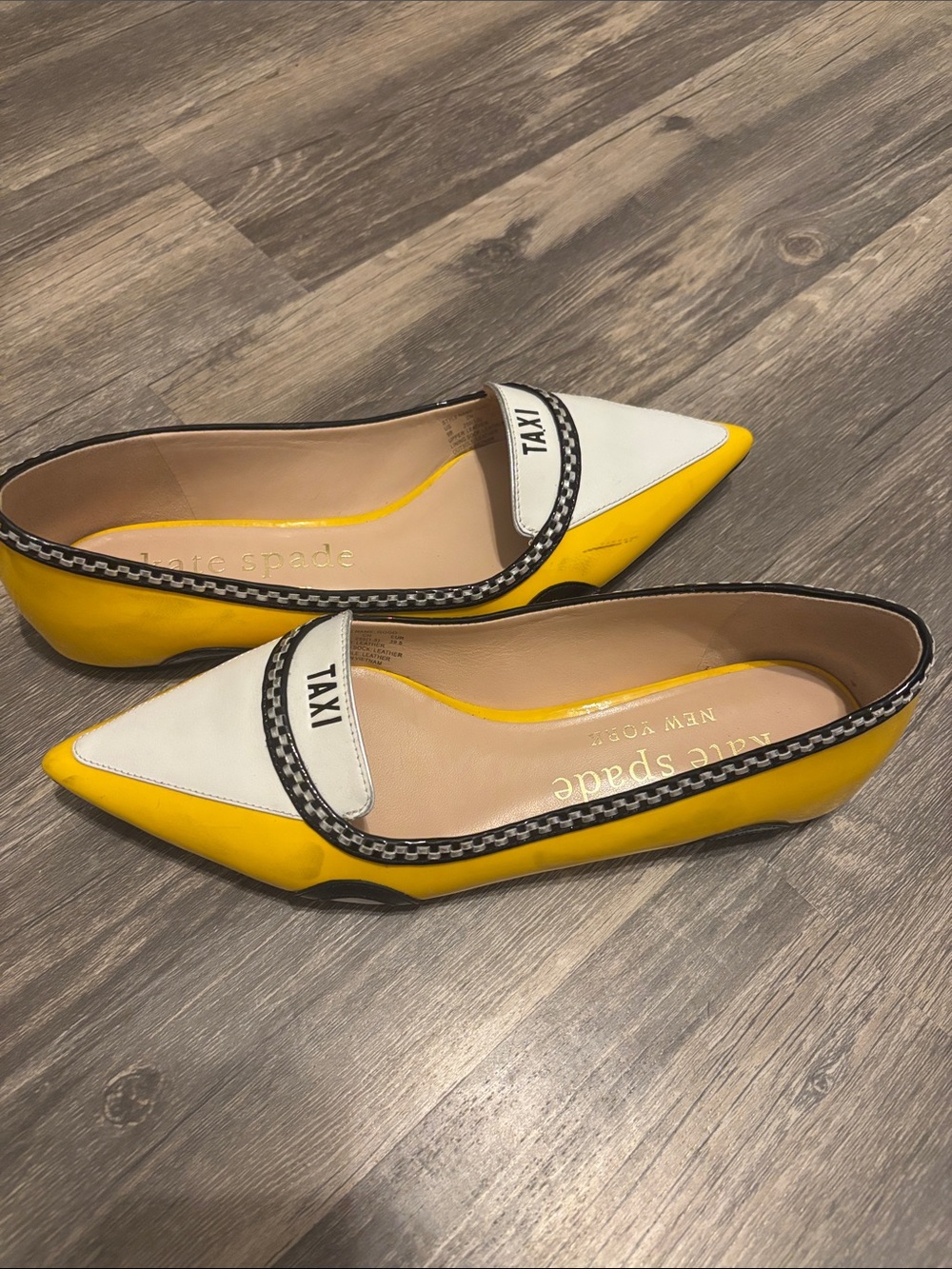 kate spade Yellow and White 'Taxi' Pointed Toe Flats